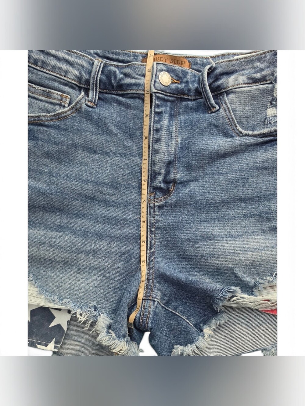 Judy Blue Women’s Distressed Denim Shorts with Flag Pocket Detail - Blue - Picture 13 of 13